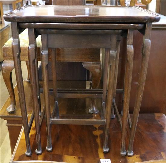 Nest of 3 tables, large stool & mahog gramophone cabinet(-)